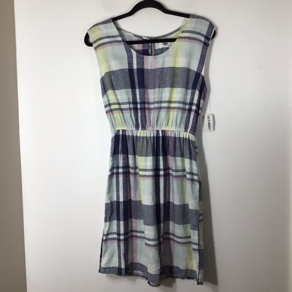 NWT Old Navy Linen Dress Small Pastel Plaid